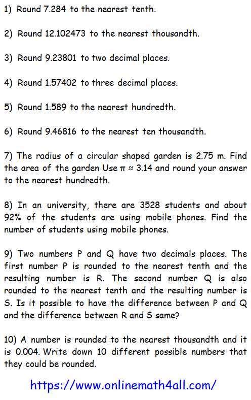 Rounding Decimals to the nearest whole number, one decimal place, two  decimals